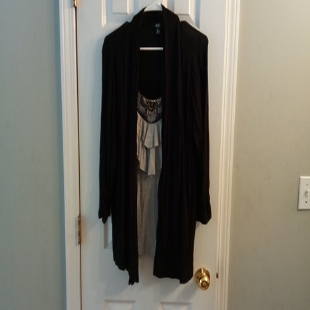AGB Black Cardigan with grey shirt attached